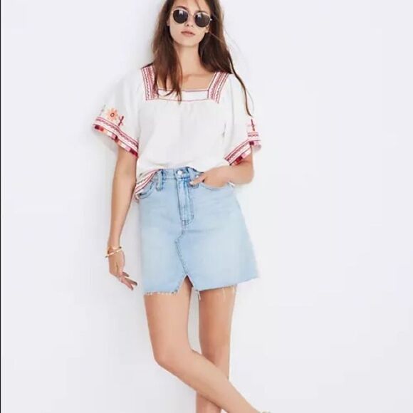 Madewell Rigid Denim A-line Mini Cutout Skirt 25 - Picture 3 of 11